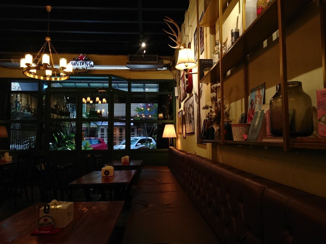 Interior of a cozy Danish café with warm lighting