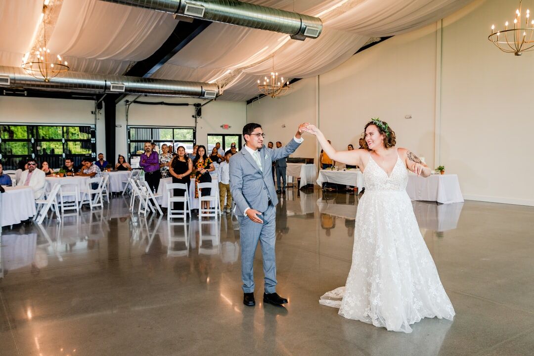Bride and groom dancing at their wedding reception